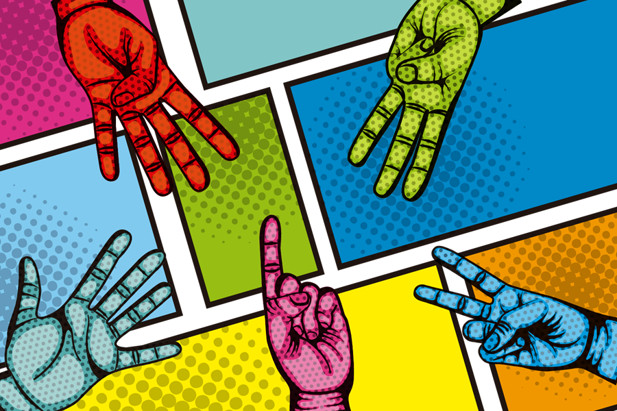 Lots of hand gestures in a pop art style​