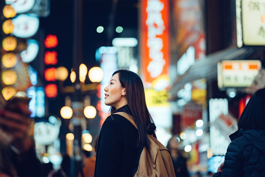 Street scene with woman