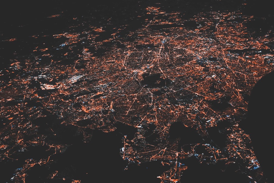 City aerial view at night