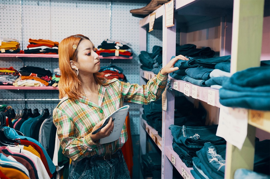 Woman checking stock