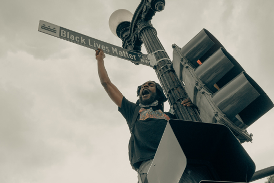 Man raising a fist
