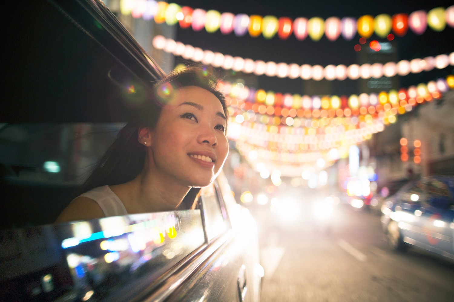 Woman looking at lanterns