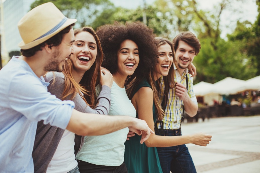 Young people laughing