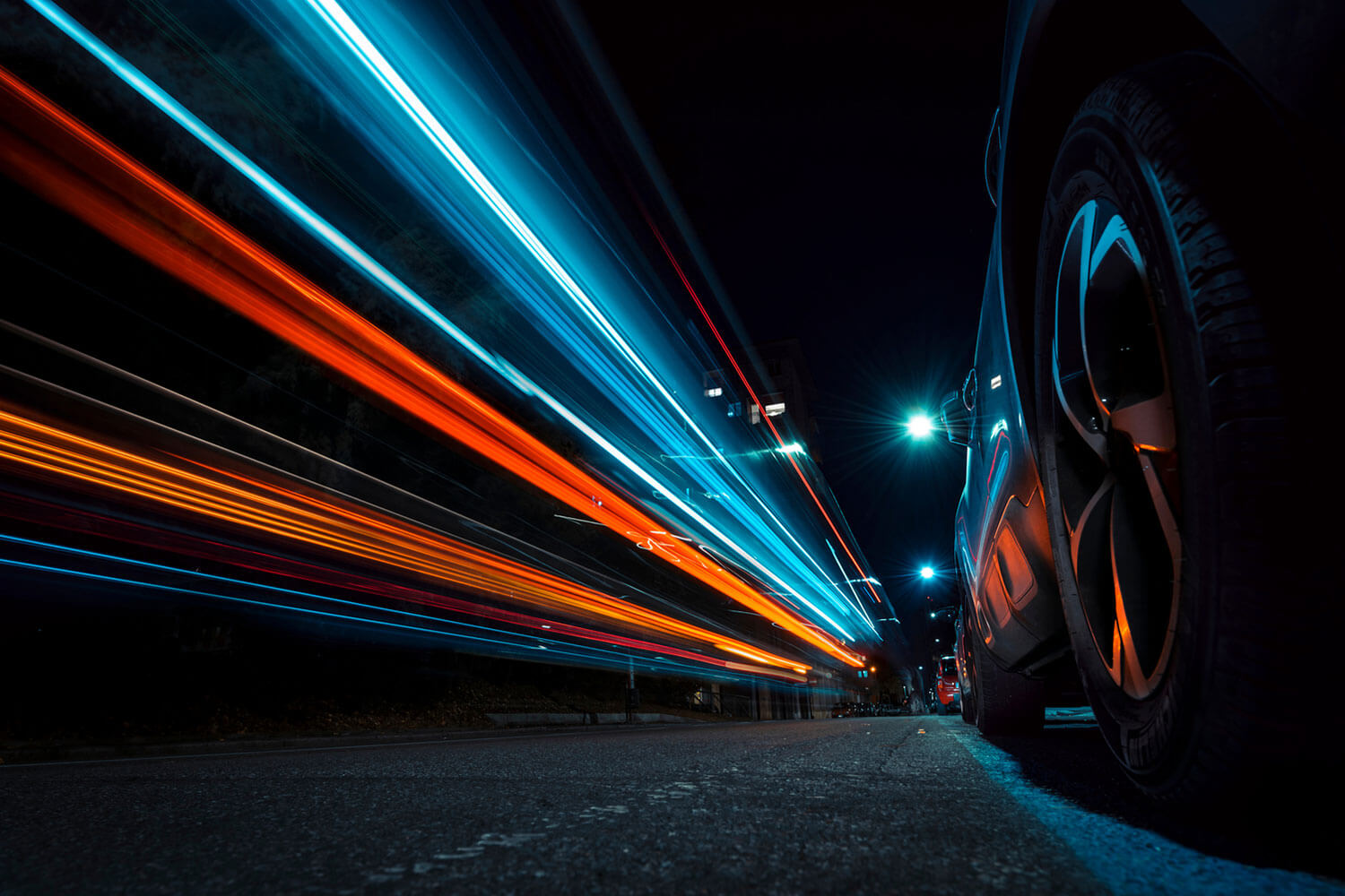 Car wheel light trails