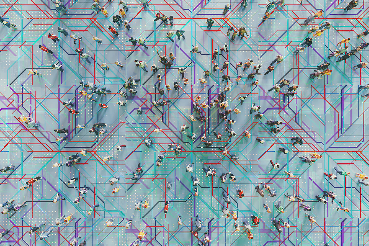 People navigating connected lines