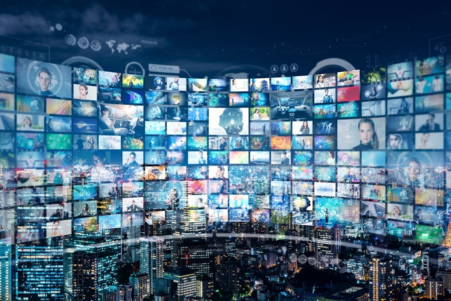 A bank of TV screens