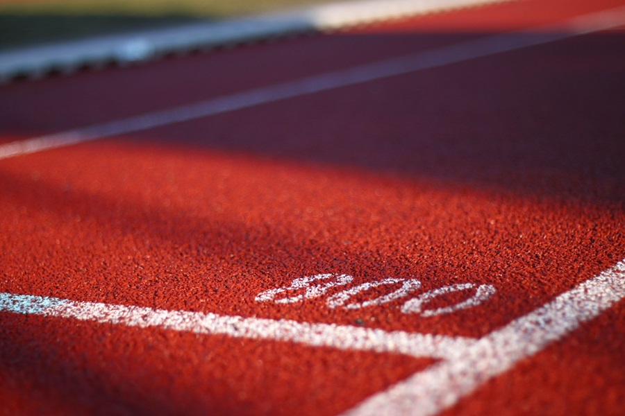 800 metre mark on a running track