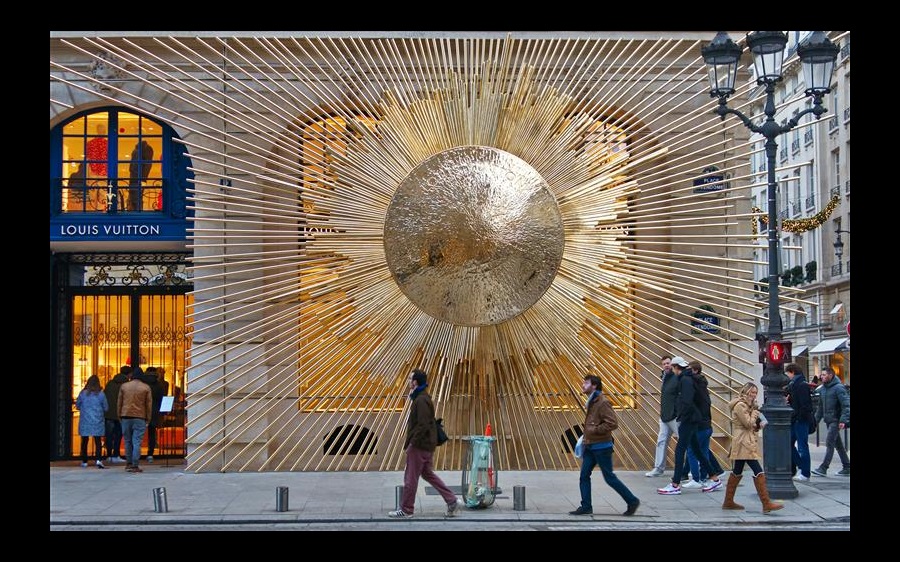 Image of gold art installation outside Louis Vuitton store