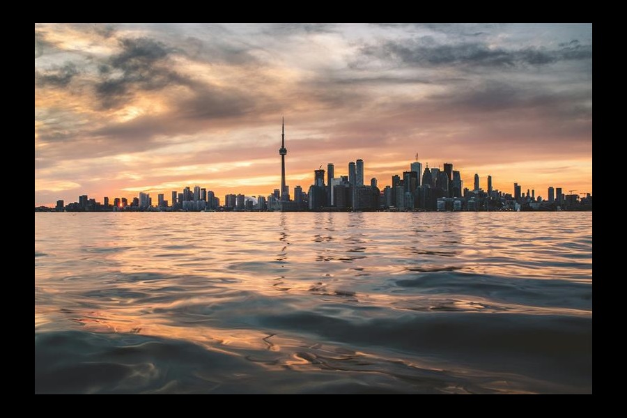View of the Toronto skyline from the waterfront at Lake Ontario
