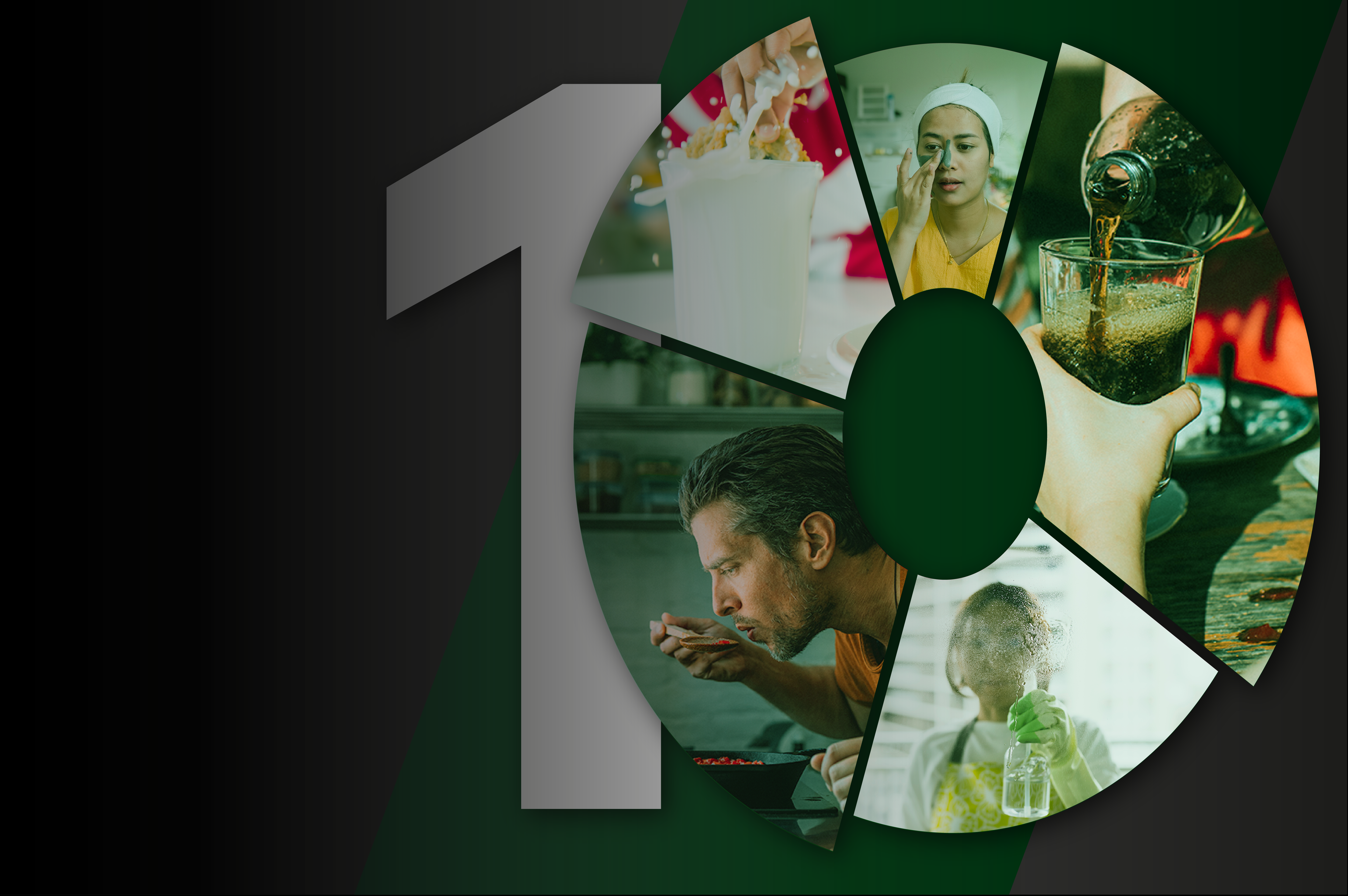 número 10 com várias imagens ao redor