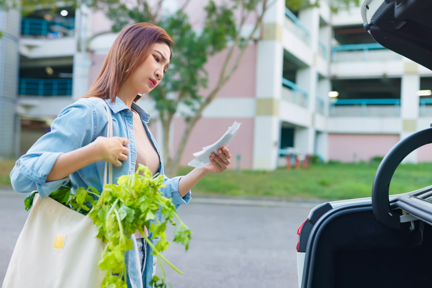 Mulher olhando a conta