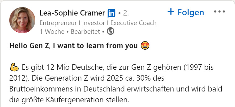 LinkedIn-Post Lea-Sophie Cramer