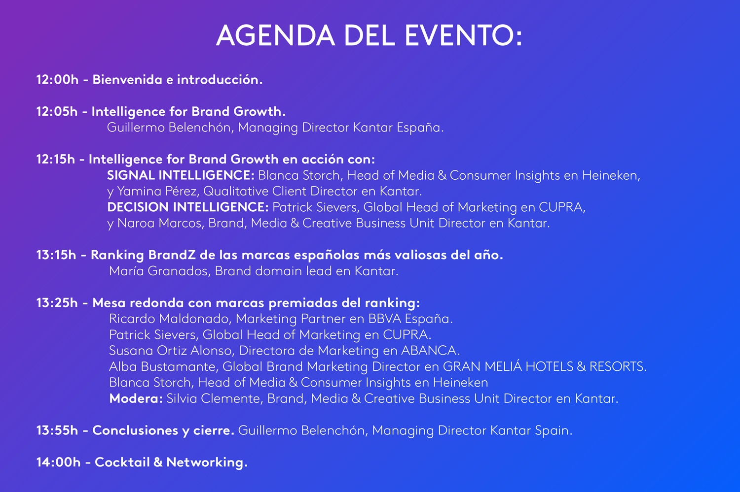 agenda del evento Kantar BrandZ Spain 2026