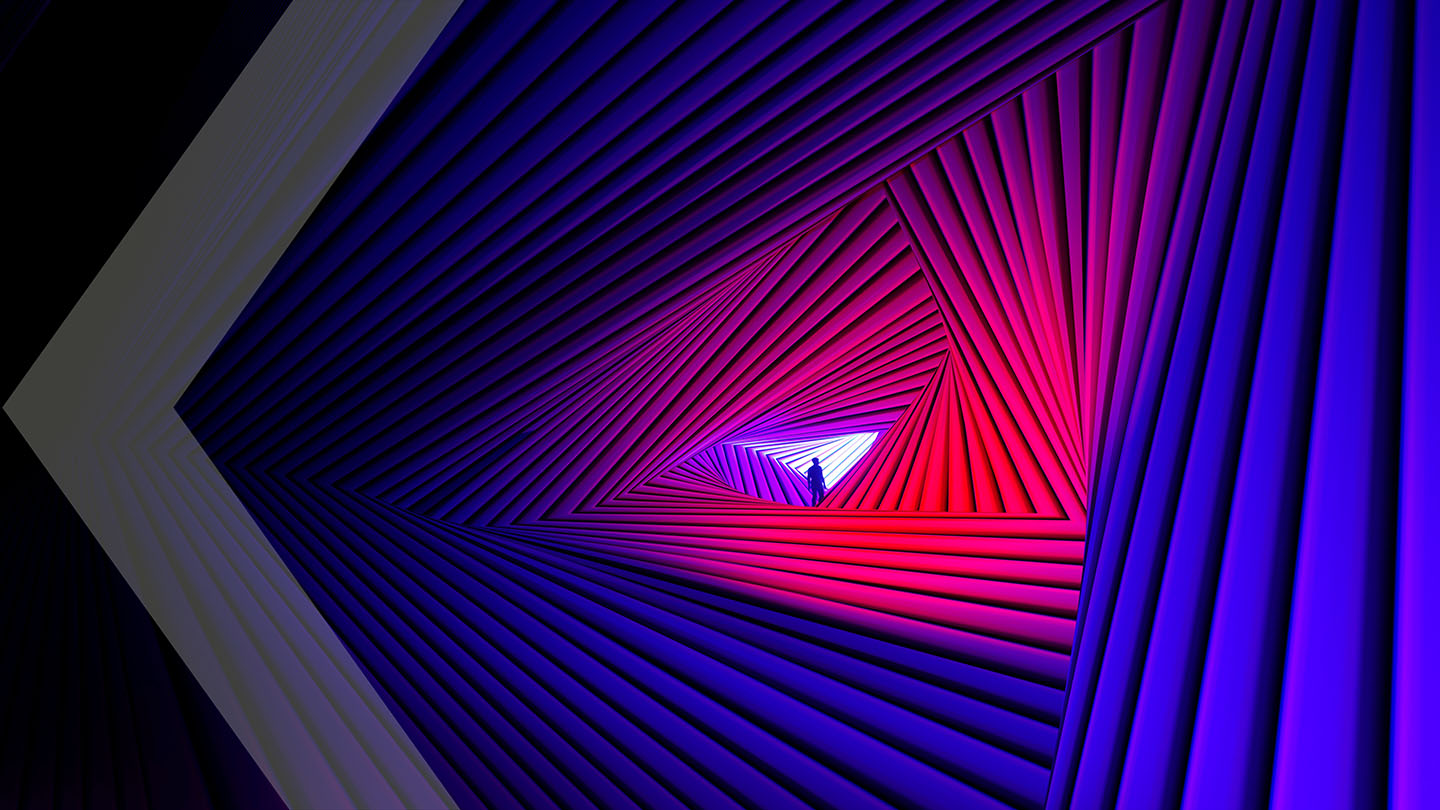 persona al fondo de un entorno abstracto