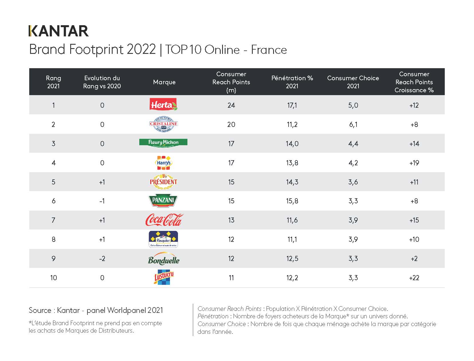 Classement Top 10 France Online Brand Footprint