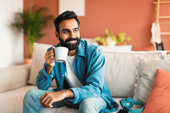Man enjoying a cup of tea