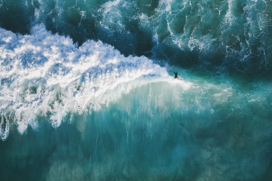 Aerial view of a surfer