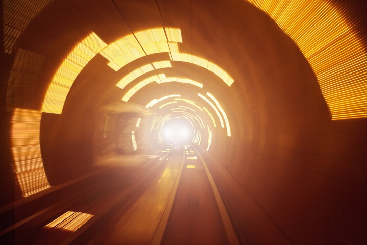 Speeding lights in train tunnel