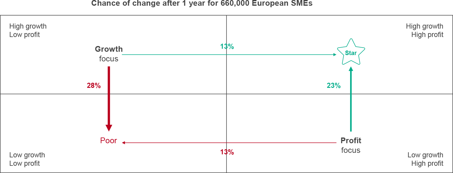 Chart showing that focusing on profit before growth is more likely to drive success