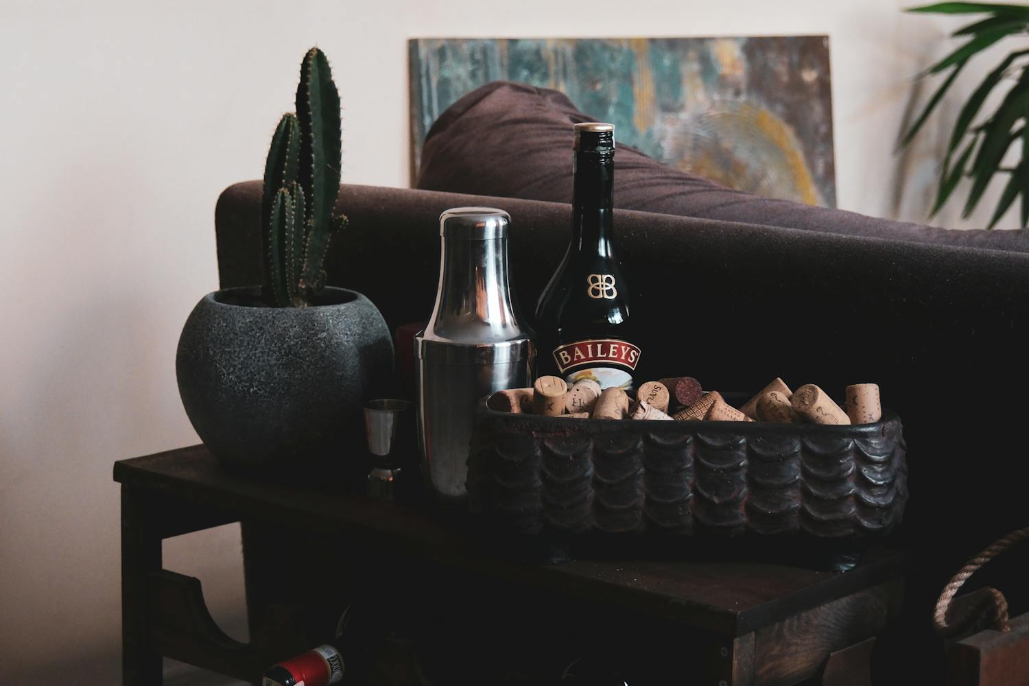 A bottle of Bailey’s on a table
