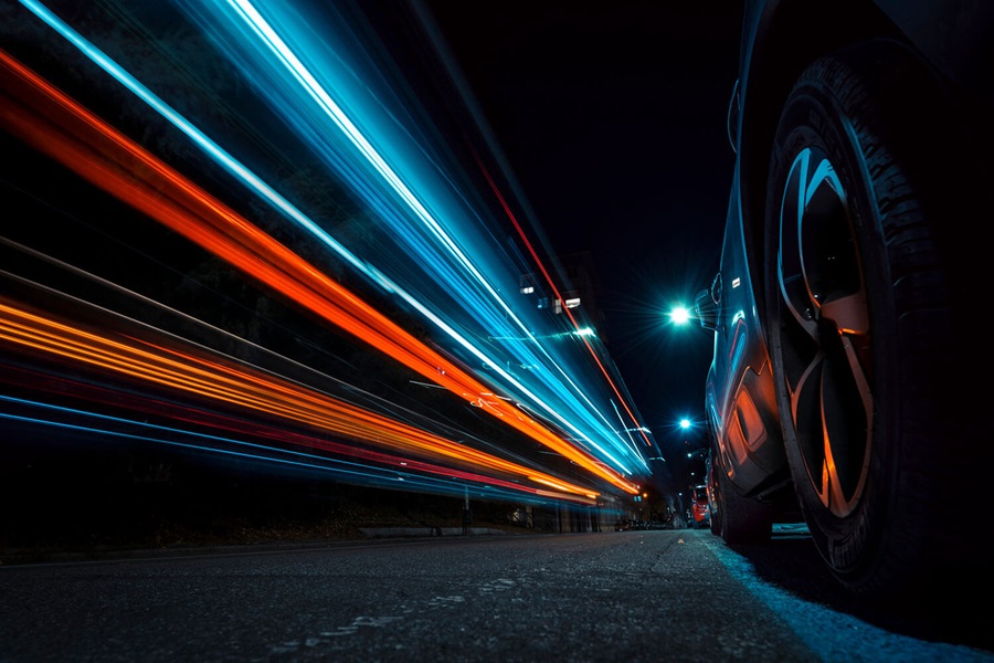 Car wheel light trails