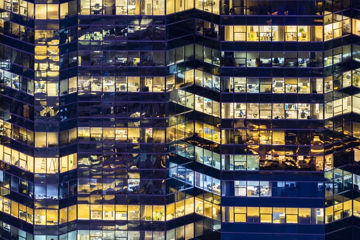 Picture of office building at night